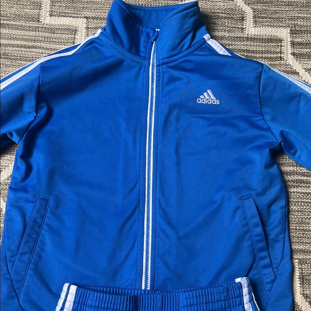 adidas Royal Blue Track Jacket and Pants with White Stripes - Picture 3 of 5